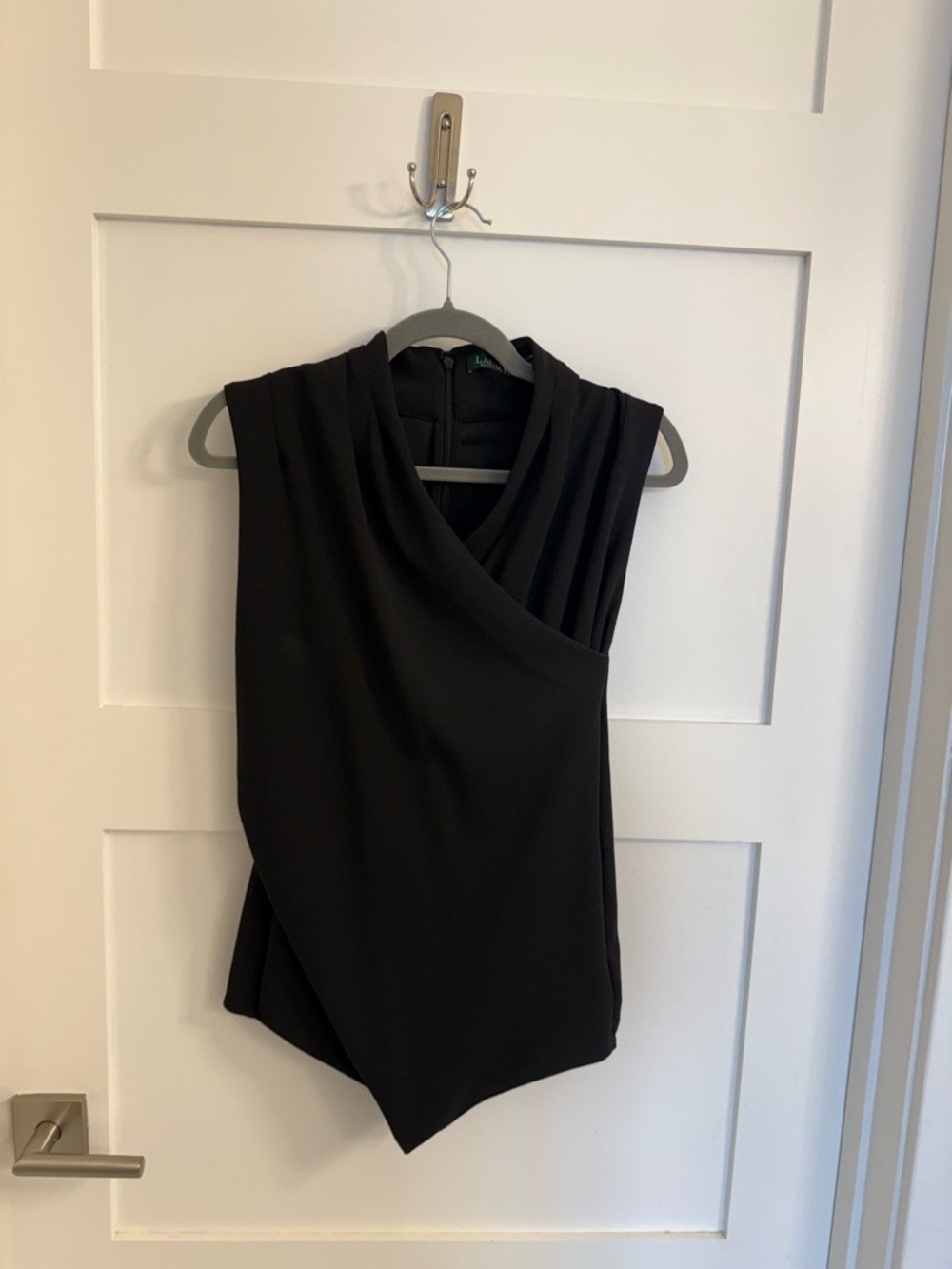 Ralph Lauren Black Sleeveless Draped Asymmetric Blouse